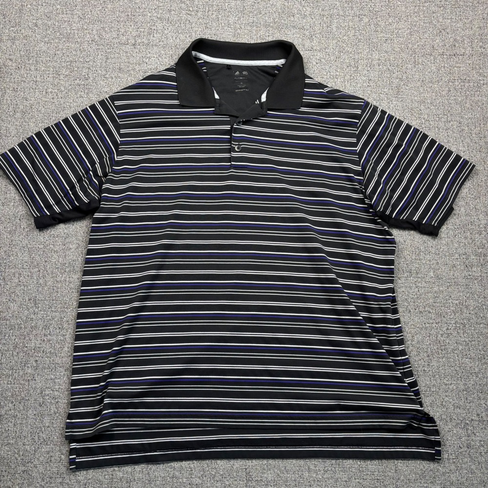 Adidas Golf ClimaCool Mens XL Black Striped Short Sleeve Polo Shirt X22480